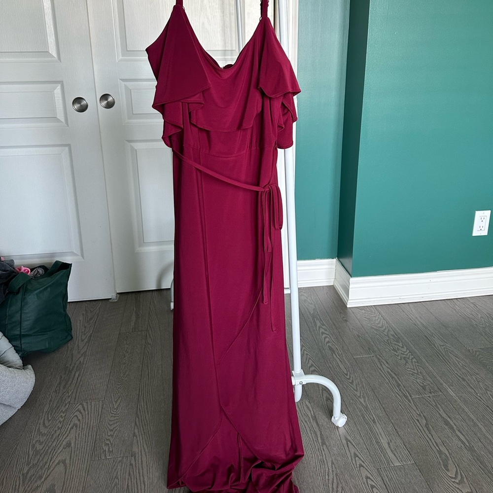 Le Chateau Spaghetti strap with flutter sleeve high/low dress